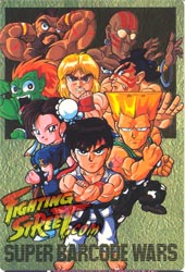 The playable cast of SFII WW (Bandai's Street Fighter II Barcode Wars)