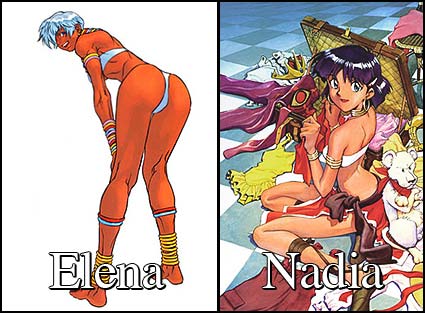 Elena of Street Fighter 3 and Nadia of The Secret of Blue Water